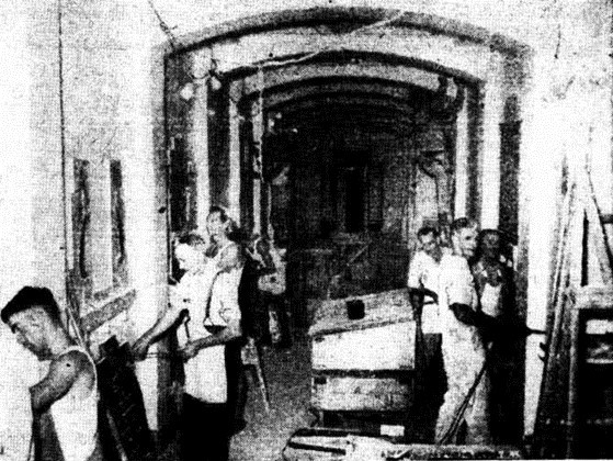 Workers constructing the new memorial crypt in 1952, which became the current WWI Memorial Crypt. Sourced from the "Brisbane Telegraph".