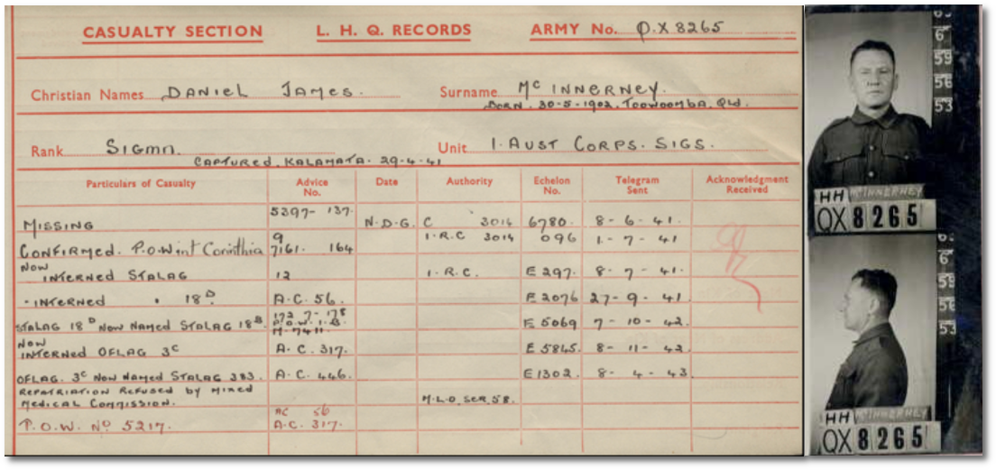 Prisoner of War card and Daniel McInnerney