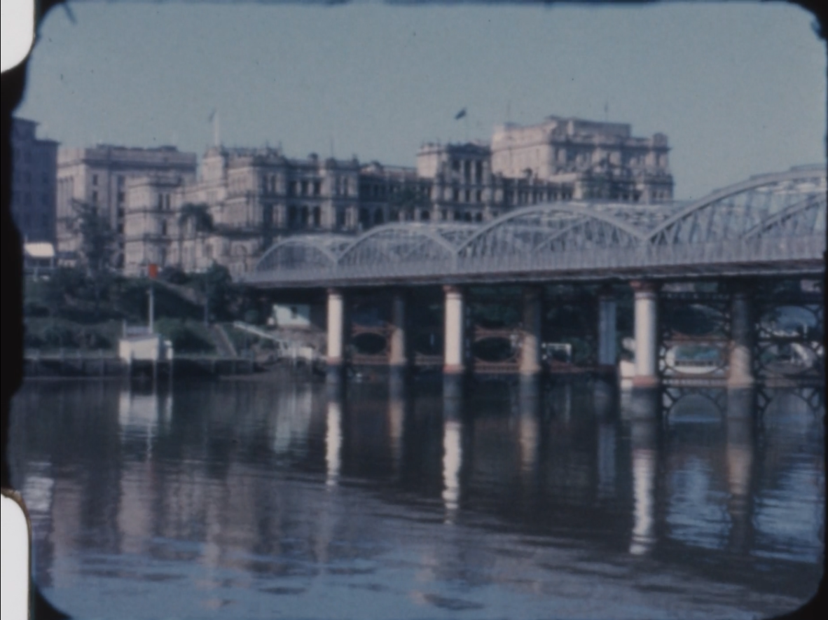 The Victoria Bridge and Treasury Building Still from 31807 Merryl McKay film footage of Brisbane