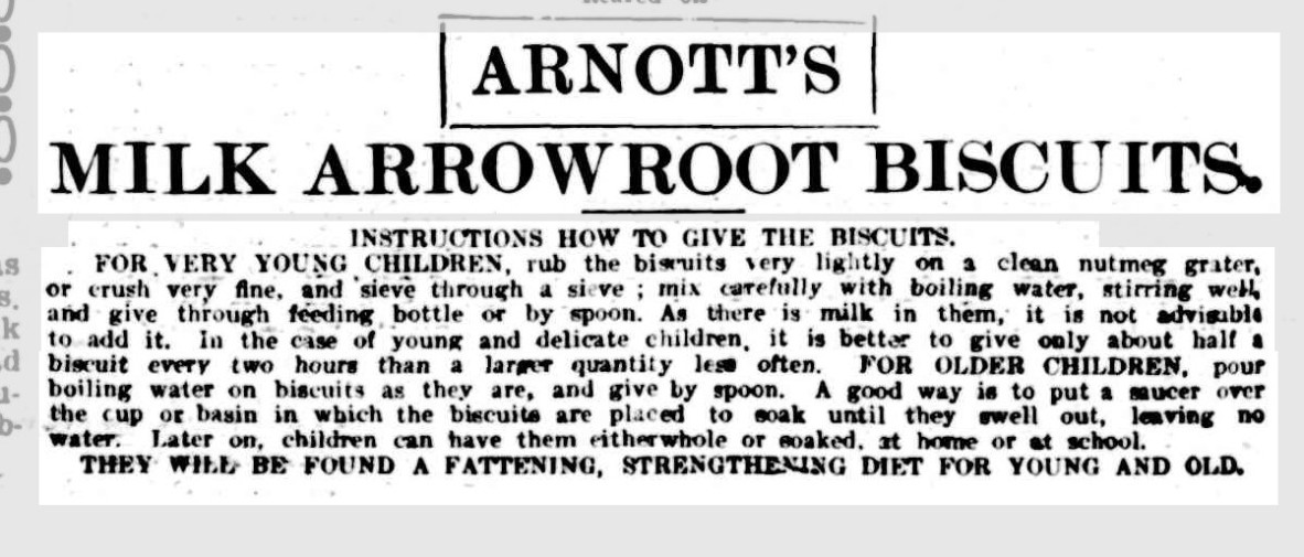 advertisement for Arnott's milk arrowroot biscuits