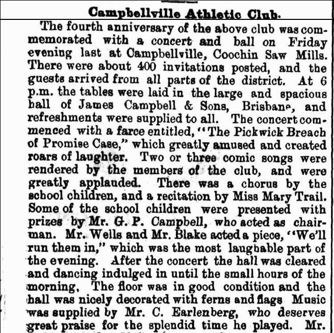 Campbellville Athletic Club. Queensland Figaro and Punch (Brisbane, Qld. : 1885 - 1889) 19 October 1889, p11.
