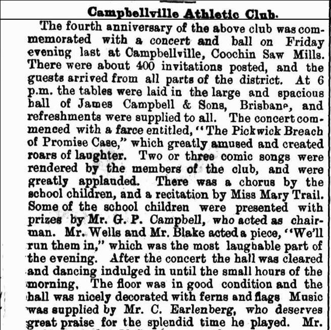 Campbellville Athletic Club. Queensland Figaro and Punch (Brisbane, Qld. : 1885 - 1889) 19 October 1889, p11.