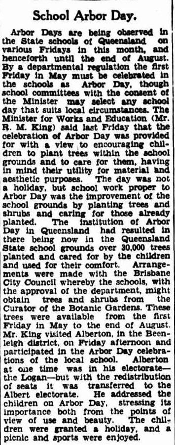 1930 'School Arbor Day.', The Brisbane Courier (Qld. : 1864 - 1933), 12 May, p. 12.
