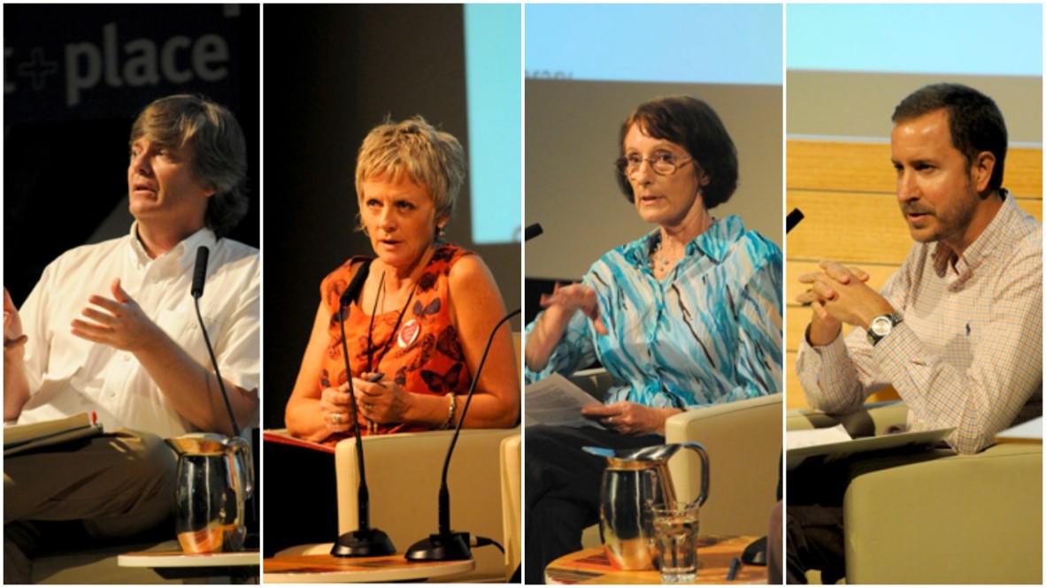 Left to right - Dr Andrew Gillett, Prof Anna Haebich, Dr Rosalind Kidd, Session 1 facilitator Simon Farley, Black Opium Symposium, 2010