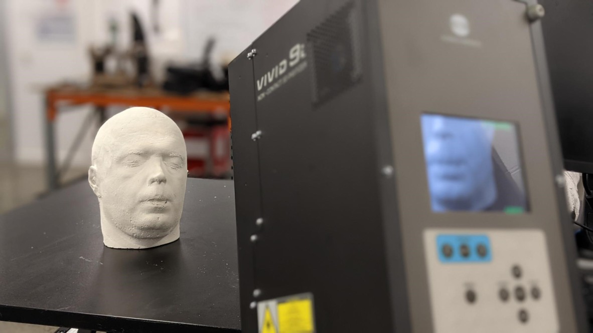 plaster human head being 3D scanned using a Vivid i9 Laser Scanner