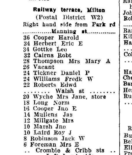 Post Office Directory 1938 showing Railway Terrace, Milton
