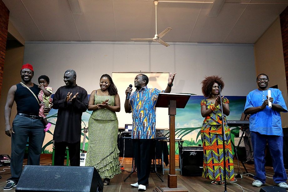 Lawrence Forsang Dr Jerome Egwurube Hon Mildred Muzenda Lawrence Chitura and Clarence Forsang on stage at the celebration