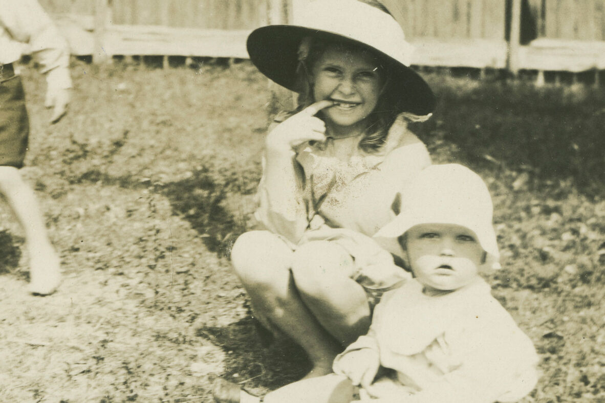 Vintage photograph of children playing outside
