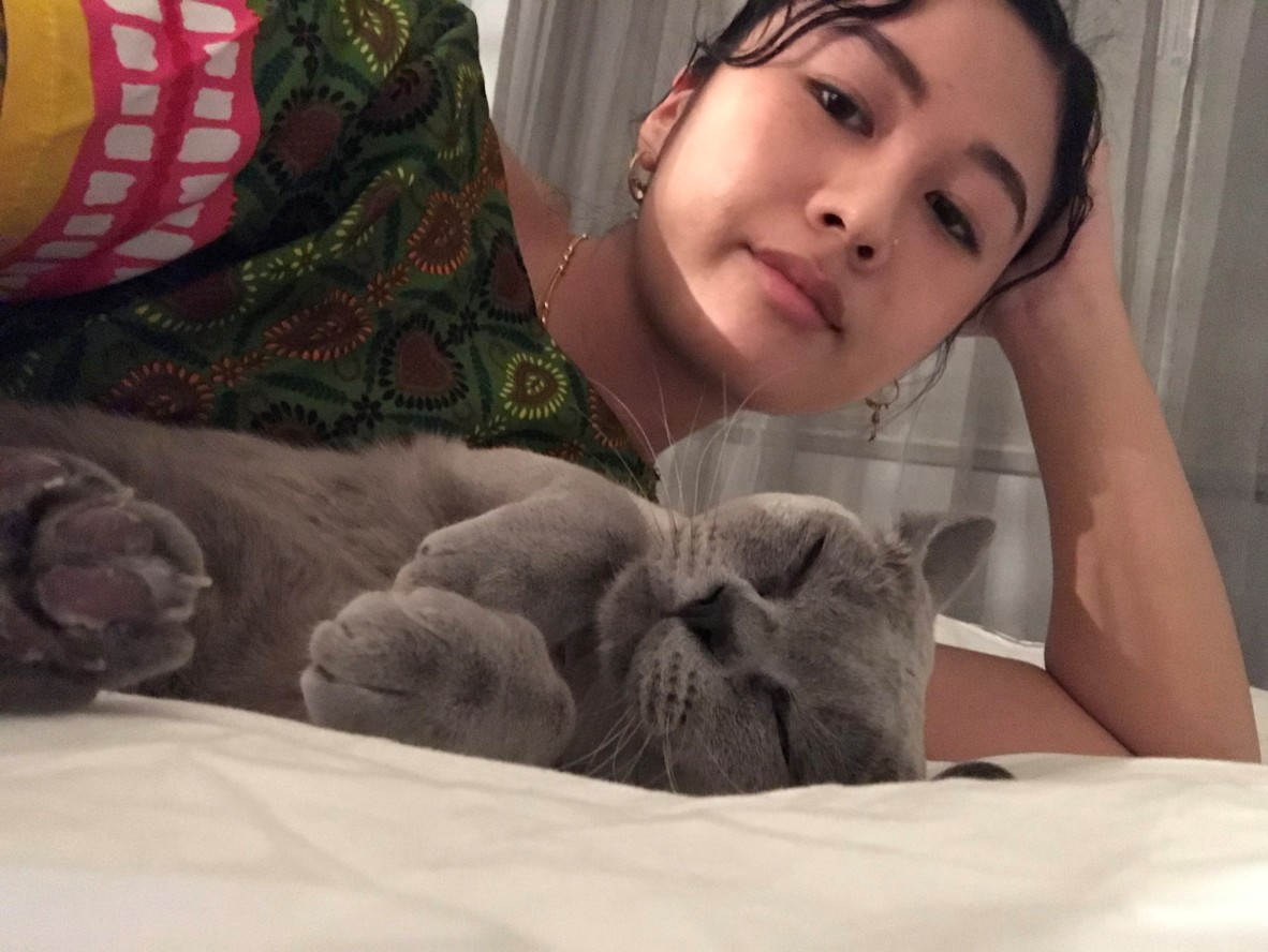 Mindy Gill and Lola the cat
