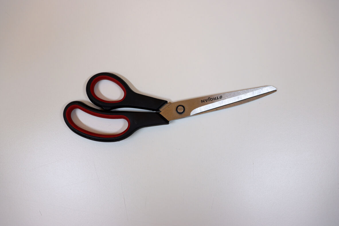A overhead photo of scissors.