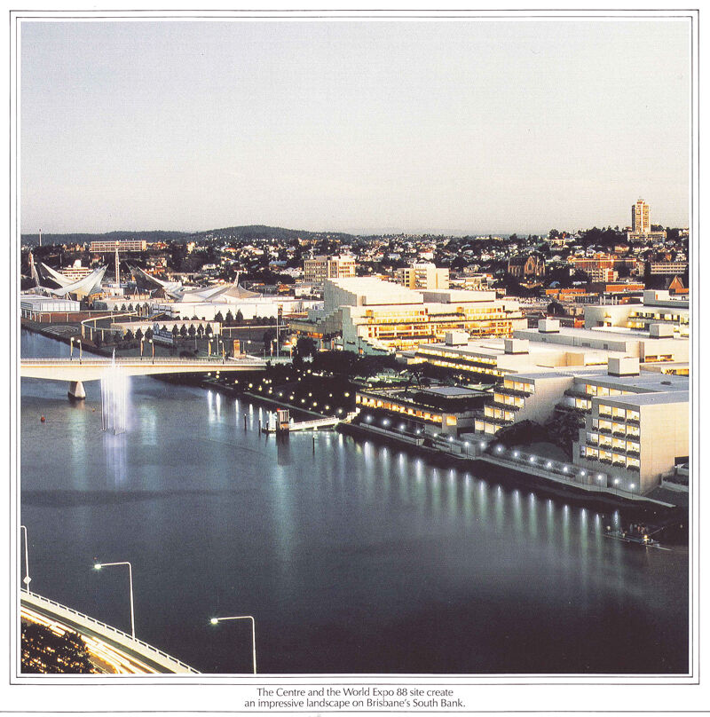 A clipping of a photo of South Bank and Fountain Restaurant/The Edge building