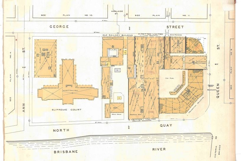 Mahlstedt’s Fire Insurance Plan No 5, 1951 showing the lane between the old Lands building (Railways building from 1910) and Trittons. 