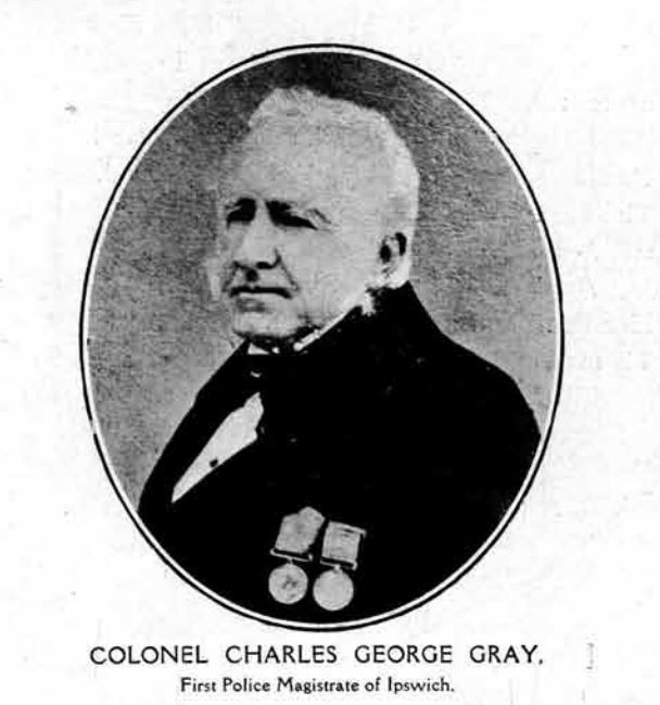 Portrait of an eldery Colonel Charles George Gray. He has two medal pinned to his chest