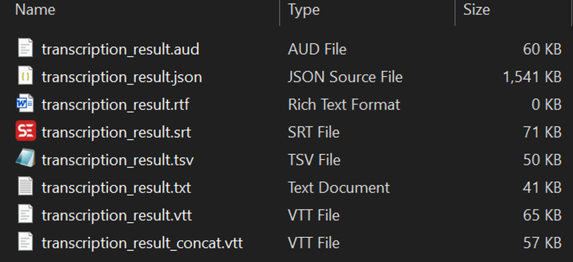 a screenshot of whisperx outputs
