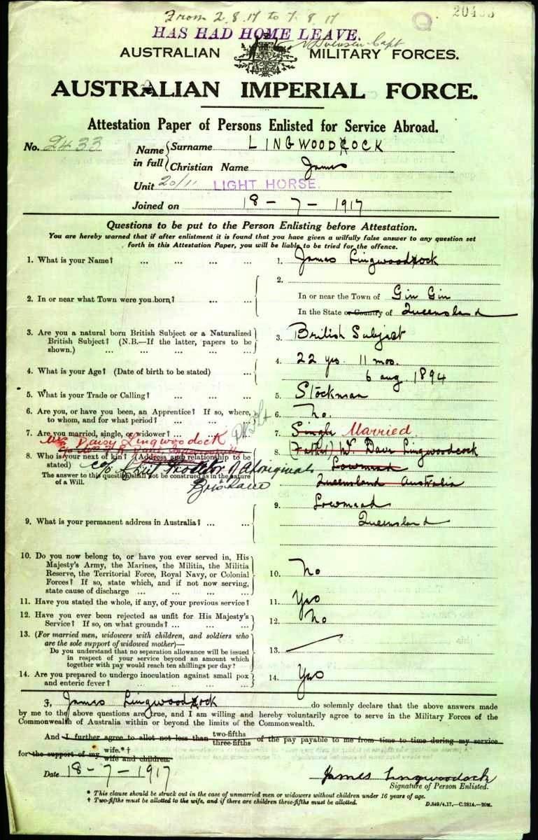 James Lingwoodock Attestation Form