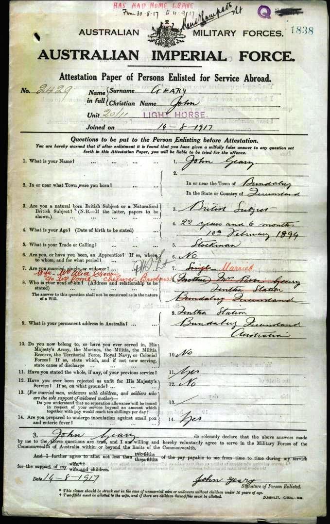John Geary attestation form