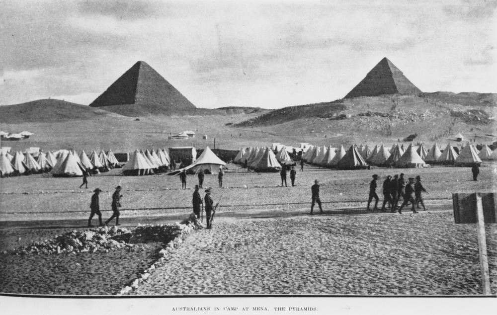 Australians in camp at Mena, Egypt, near The Pyramids