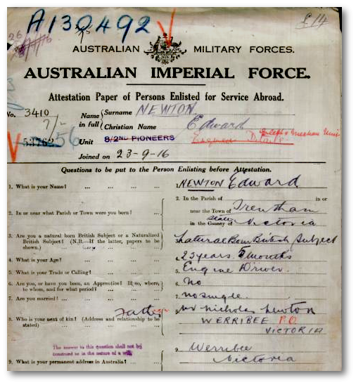 Service record Edward Newton