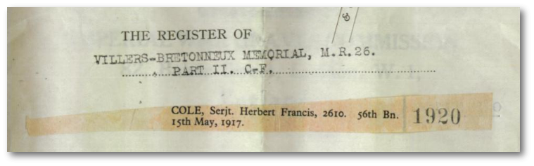 Extract from Service Record Herbert Cole