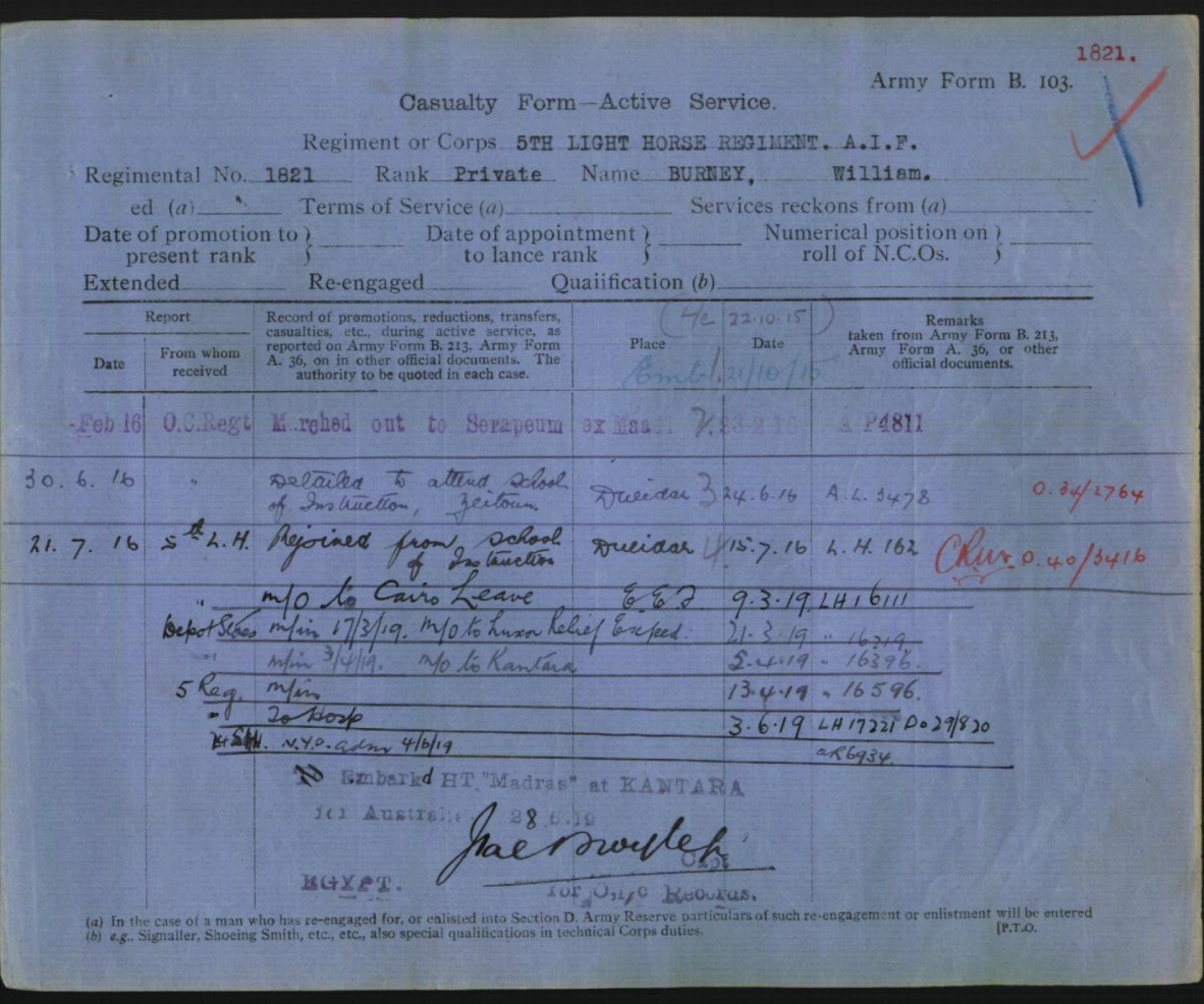 Casualty form, William Burney