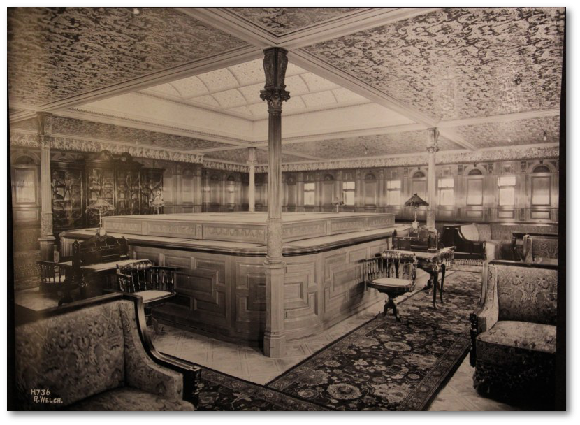 Interior of first-class library SS Celtic