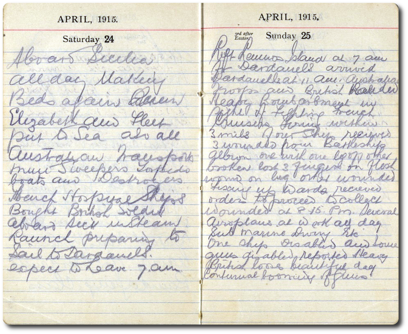 Diary entry 24 and 25 April 1915