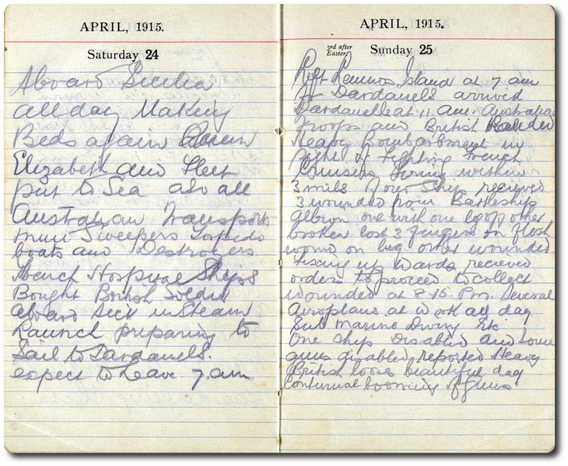 Diary entry 24 and 25 April, 1915