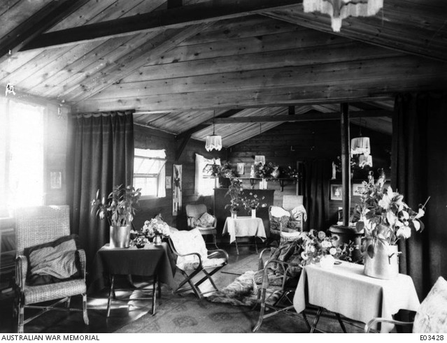 A sitting room in the Sister's Quarters at the 1st Australian General Hospital at Rouen