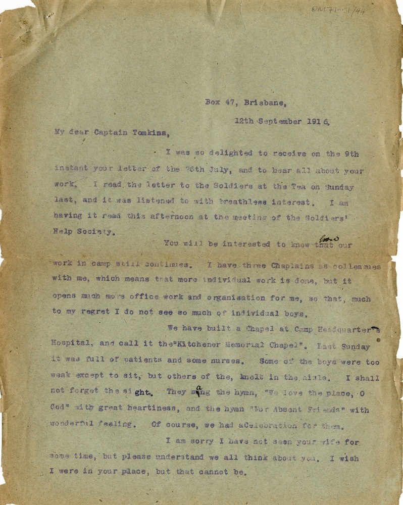 Letter from Canon Garland