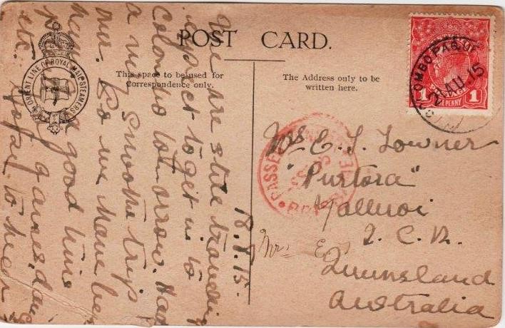 Orontes postcard back. Courtesy of Susan Mayne