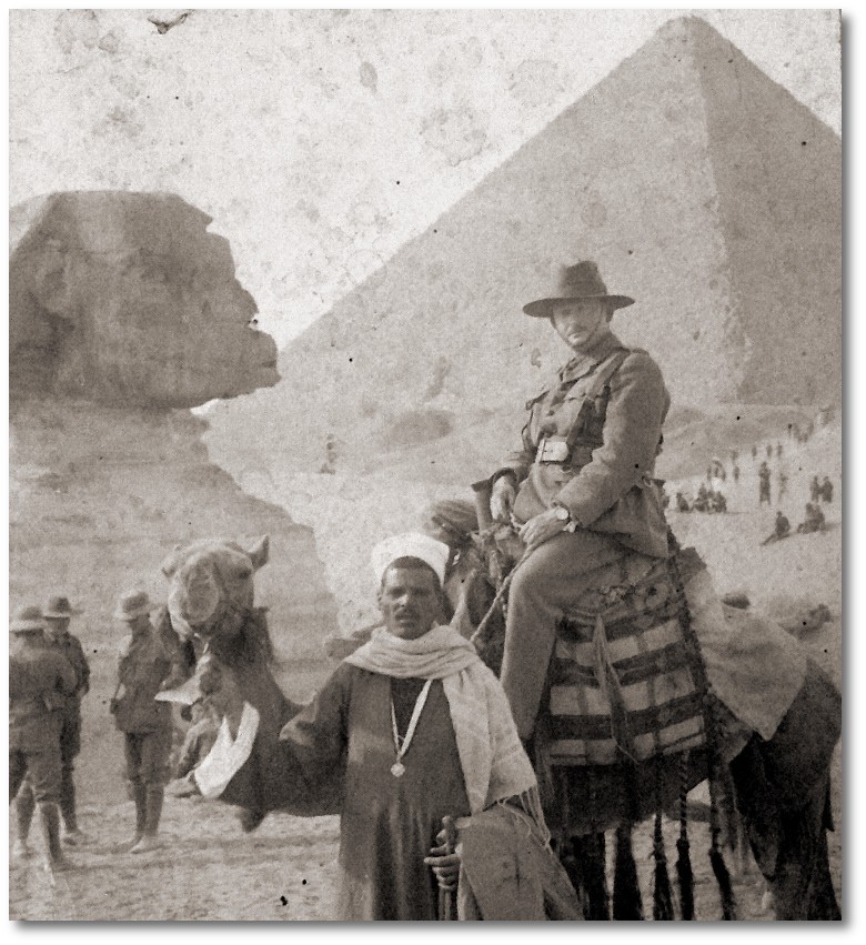 Frank Armstrong on a camel tour near the Great Pyramid Egypt 1915