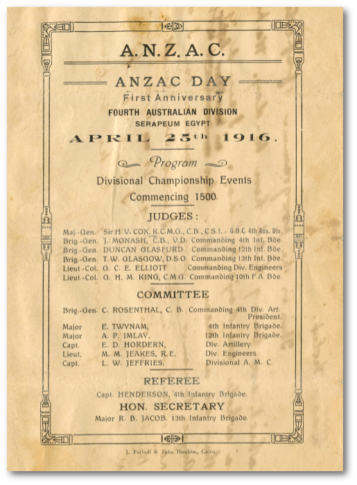 Sports program, ANZAC day