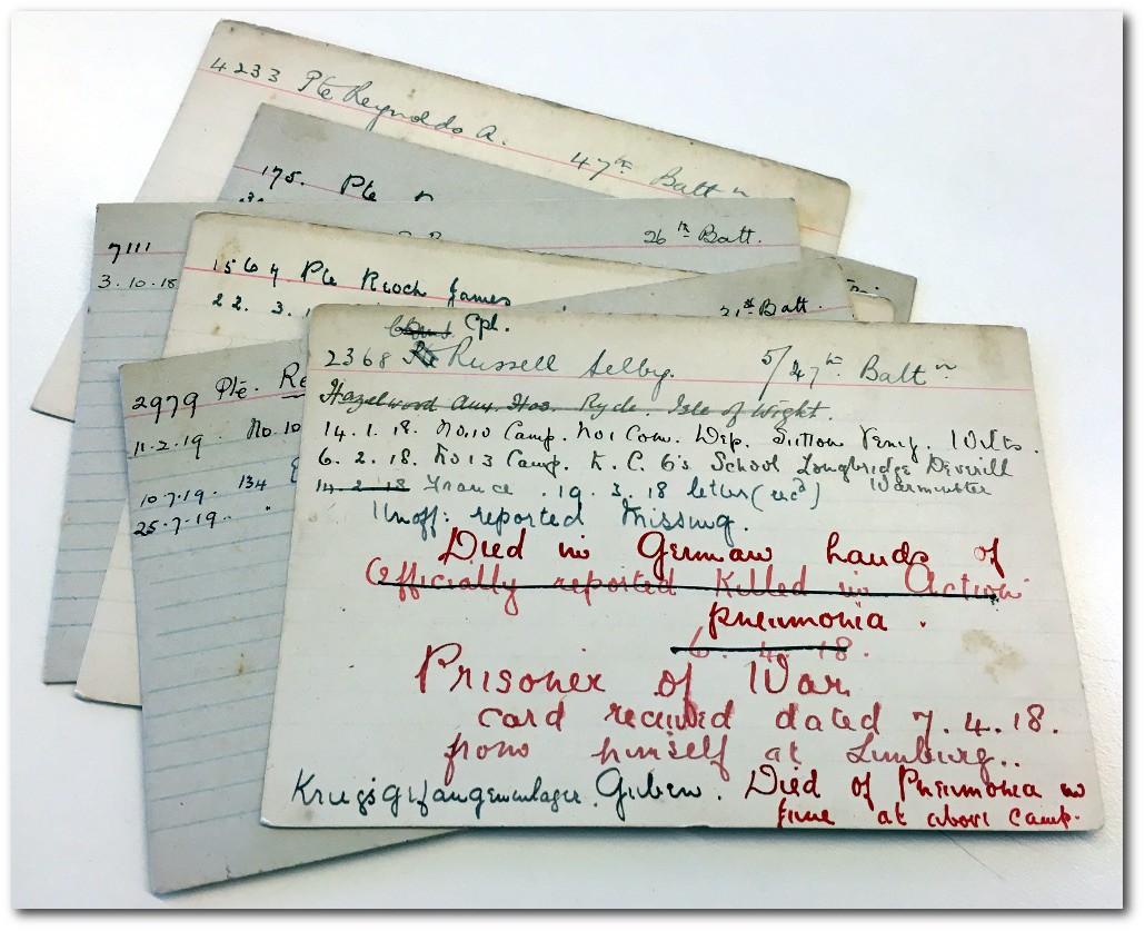 Index cards kept by Mrs Wheeler.