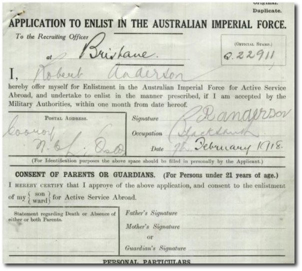 Service record Robert Anderson
