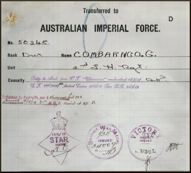 Service record Glen Combarngo