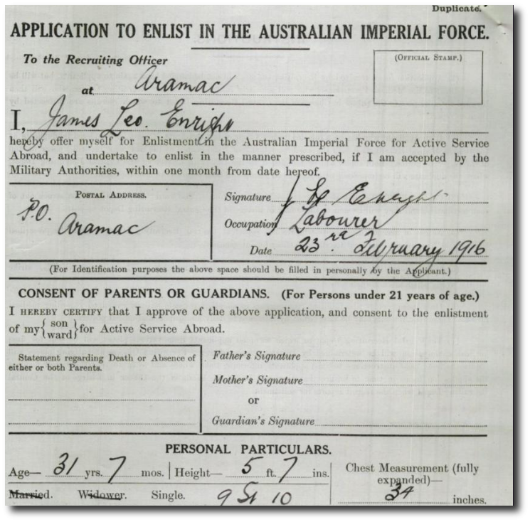 Service record James Enright
