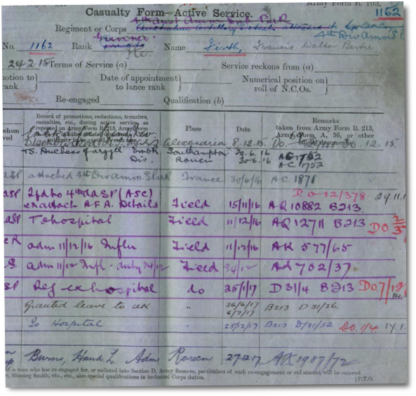 Service record Bertie Firth