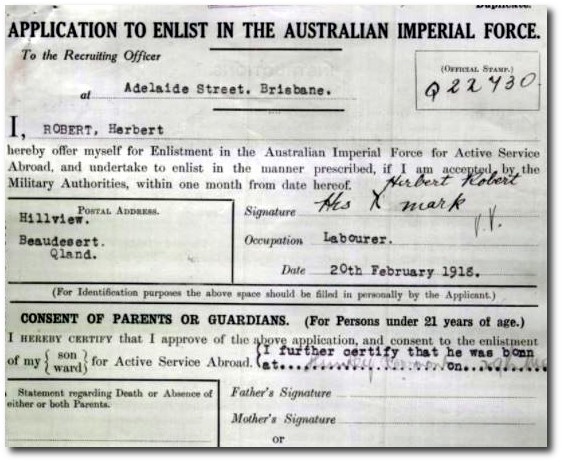 Service record, Herbert Roberts