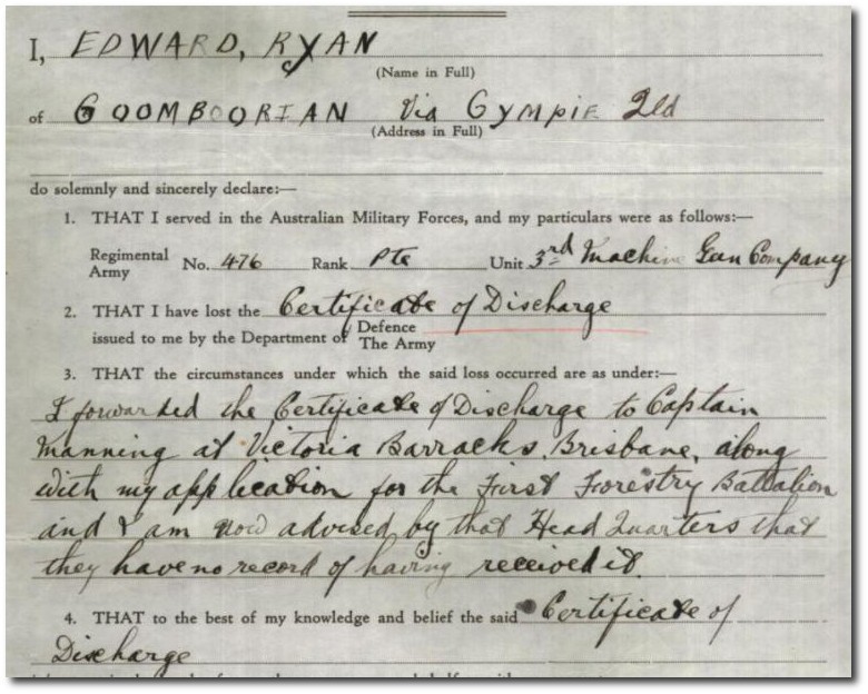 Extract from service record for Edward Ryan
