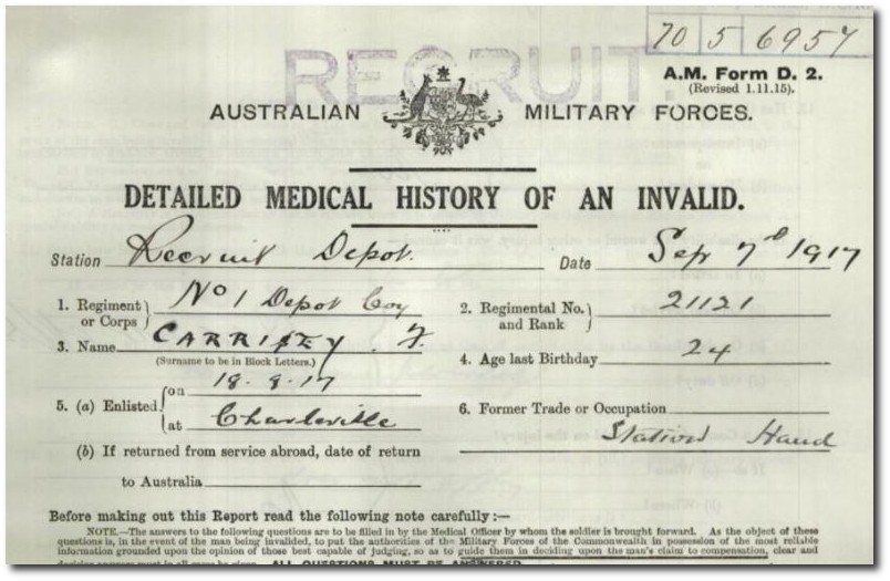 Service record, Thomas Carrissey