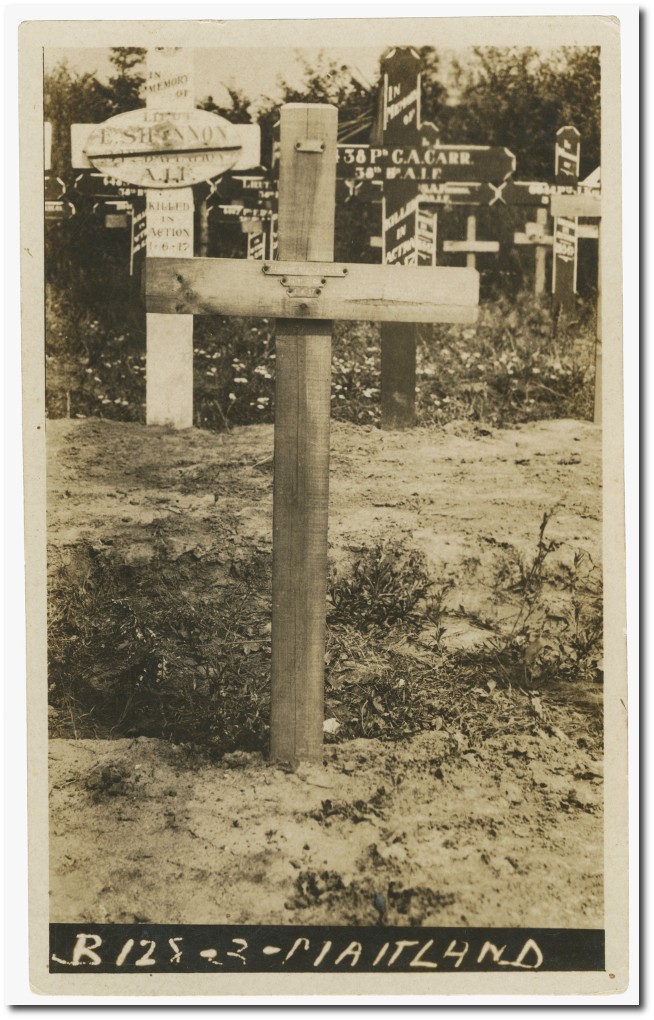 Original grave site and marker for Private Reginald Maitland Strand Military Cemetery Belgium