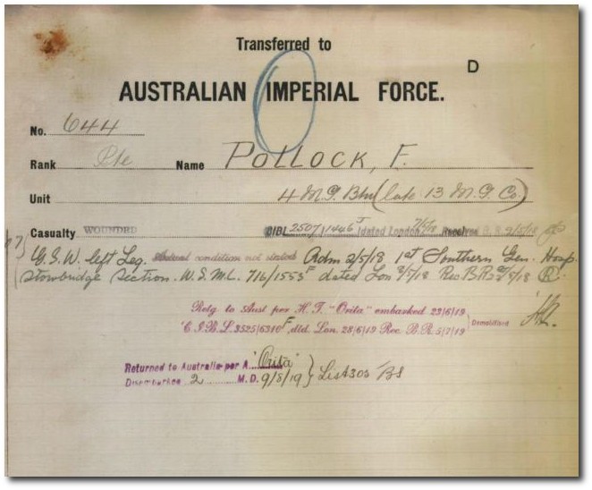 Service record, Frank Pollock