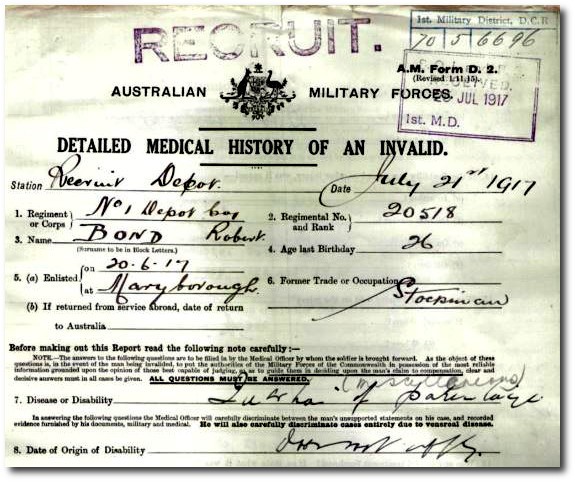 Service record Robert Bond