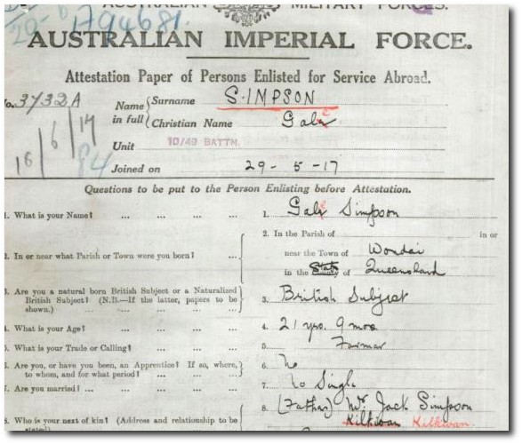 Service record Gale Simpson