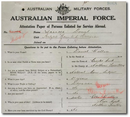 Extract from AIF service record for Daniel Wallace
