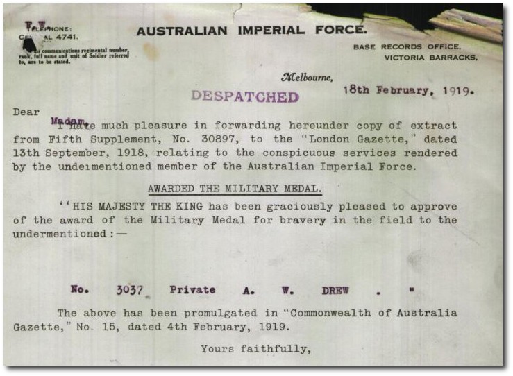 Service record, Alfred Drew