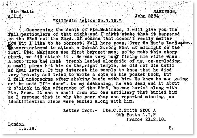 Extract from Red Cross Wounded and Missing Files, Jack Makinson